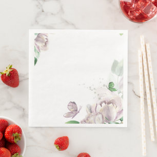 purple flowers green leaves butterflies  paper din dinner napkins