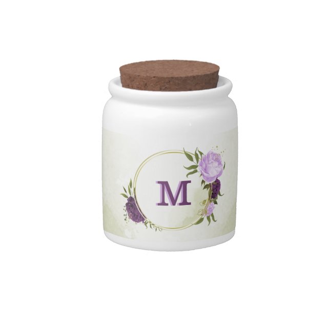 purple flowers green leaves  candy jar (Front)