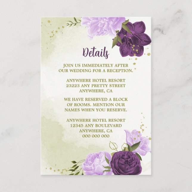 purple flowers green leaves enclosure card (Front)