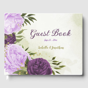 purple flowers green leaves guest book