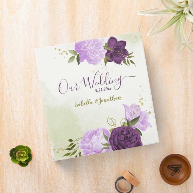 purple flowers green leaves photo album 3 ring binder (In Situ)