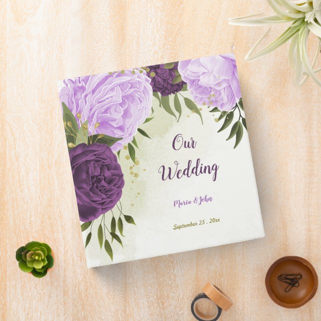 purple flowers green leaves photo album 3 ring binder (In Situ)