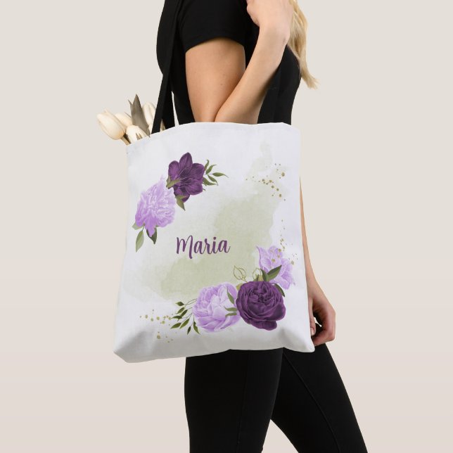 purple flowers green leaves  tote bag (Close Up)