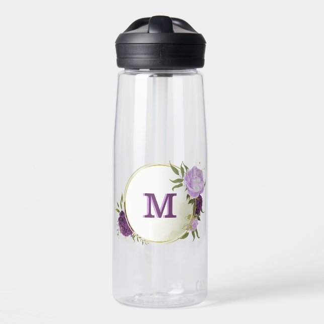 purple flowers green leaves  water bottle (Front)