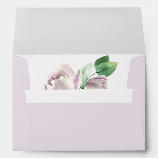 purple flowers green leaves wedding envelope (Back (Bottom))