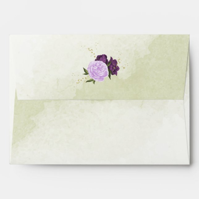 purple flowers green leaves wedding envelope (Back (Top Flap))
