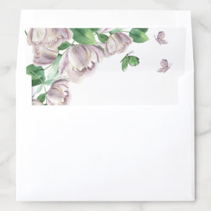 purple flowers green leaves wedding envelope liner