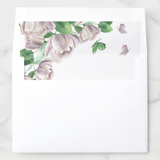 purple flowers green leaves wedding  envelope liner (In Envelope)