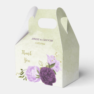 purple flowers green leaves wedding favor boxes