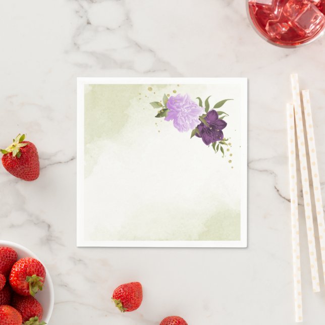 purple flowers green leaves wedding napkins (Insitu)
