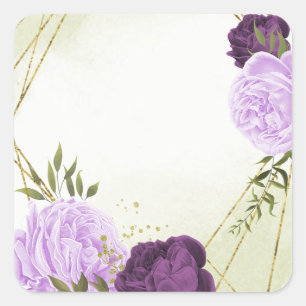 purple flowers green leaves wedding square sticker