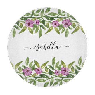 Purple flowers, greenery and typography spring cutting board