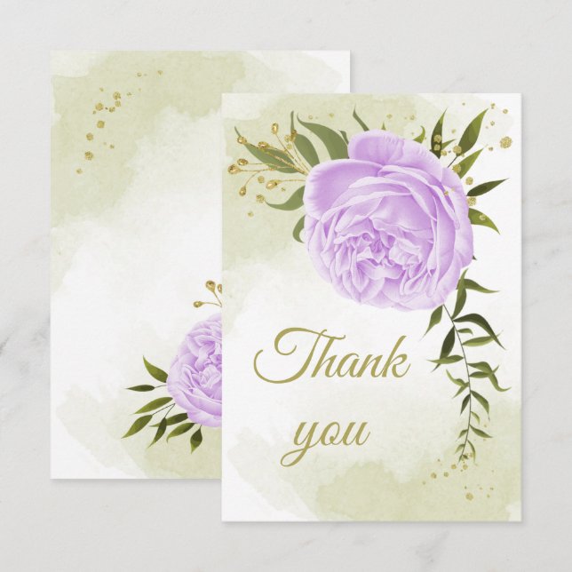 purple flowers greenery botanical thank you card (Front/Back)