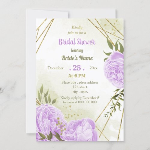 purple flowers greenery bridal shower invitation