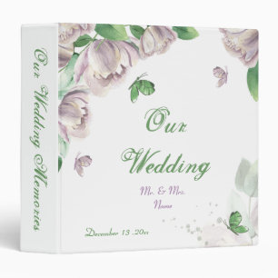purple flowers greenery butterflies photo album 3 ring binder