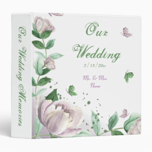 purple flowers greenery butterflies photo album 3 ring binder