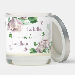 purple flowers greenery butterflies wedding scented candle