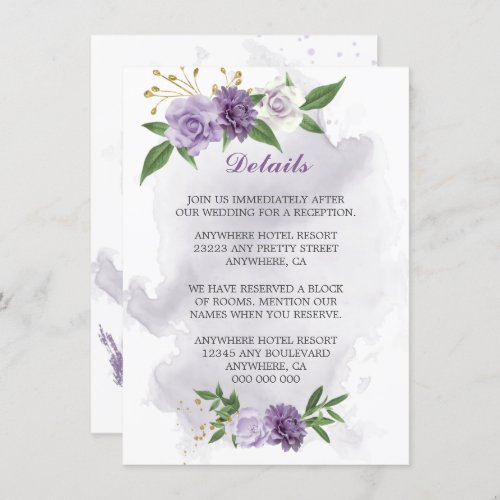 purple flowers greenery details enclosure card
