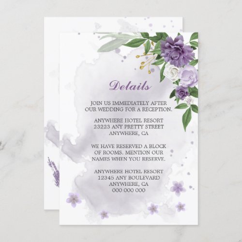 purple flowers greenery details enclosure card