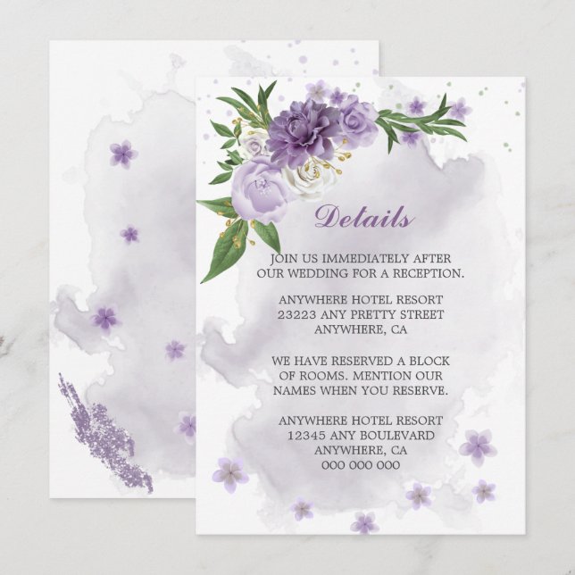 purple flowers greenery details  enclosure card (Front/Back)