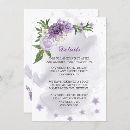 purple flowers greenery details  enclosure card