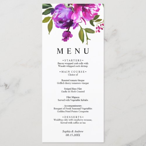 Purple Flowers  Greenery Leves Floral Wedding Menu