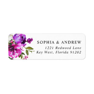 Purple Flowers & Greenery Return Address Label