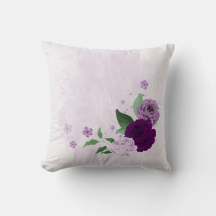 purple flowers greenery throw pillow