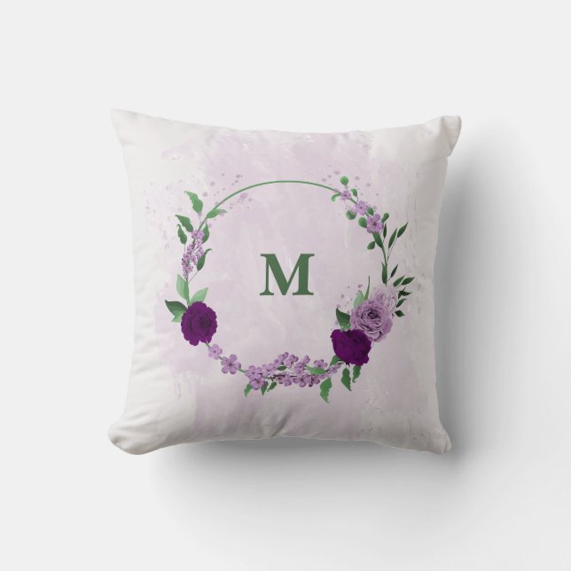  purple flowers greenery  throw pillow (Front)
