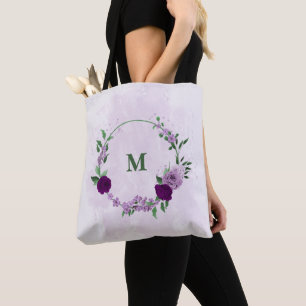  purple flowers greenery  tote bag