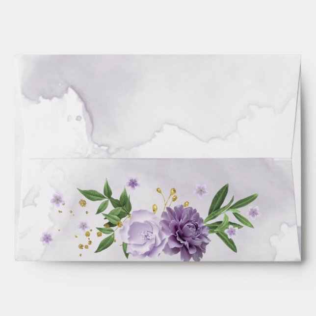 purple flowers greenery wedding envelope (Back (Top Flap))