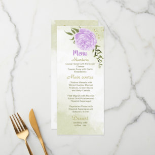 purple flowers greenery wedding menu