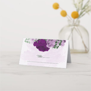 Purple flowers greenery wedding place card