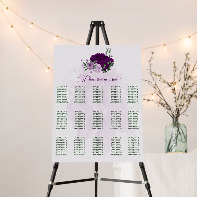  purple flowers greenery wedding seating chart foam board (In Situ (Stand))
