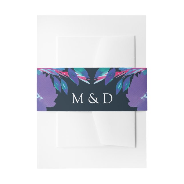 Purple Flowers Handpainted Invitation Belly Band (Front Example)