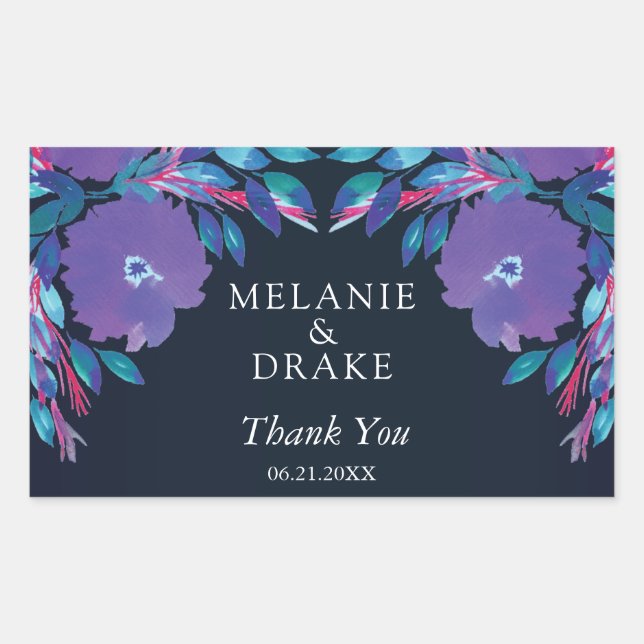 Purple Flowers Handpainted Rectangular Sticker (Front)