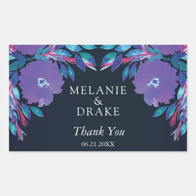 Purple Flowers Handpainted Rectangular Sticker | Zazzle