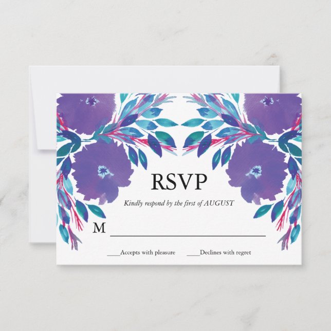 Purple Flowers Handpainted RSVP Card (Front)