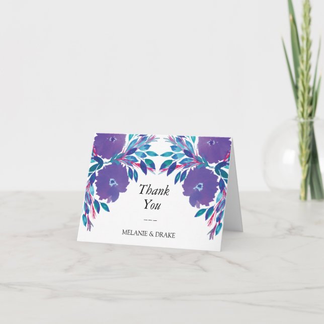 Purple Flowers Handpainted Thank You Card (Front)