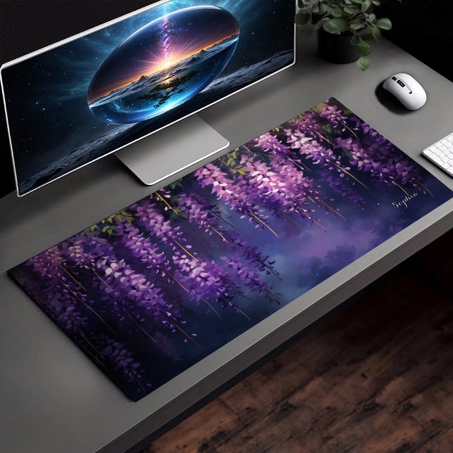 Purple Flowers Hanging From A Tree Violet Floral Desk Mat (Creator Uploaded)