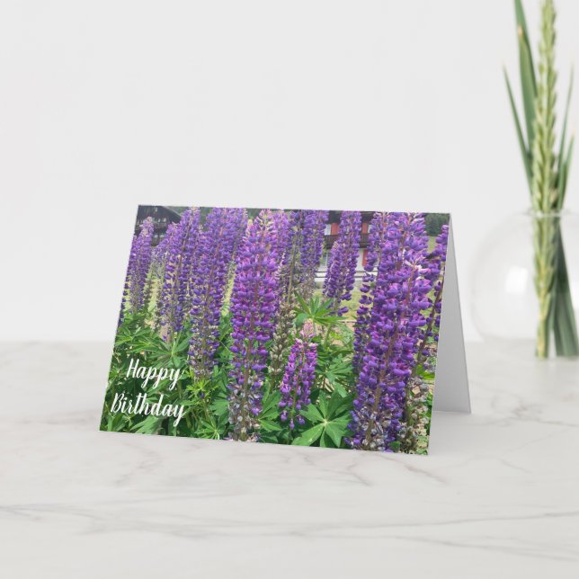 Purple Flowers Happy Birthday Card (Front)