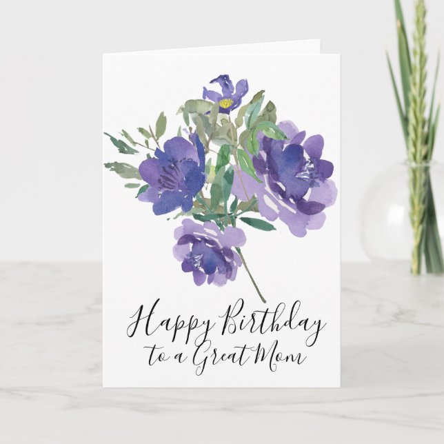 Purple Flowers Happy Birthday Card for Mother (Front)