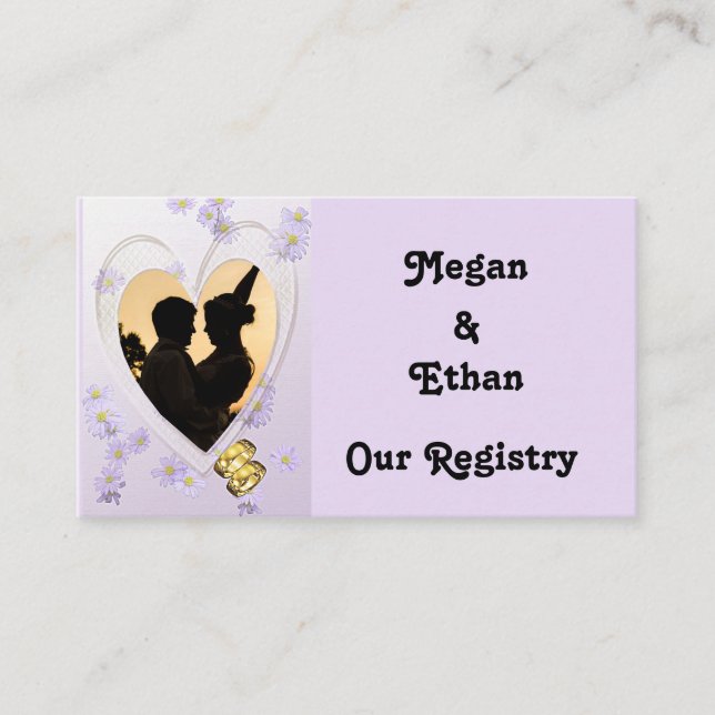 Purple Flowers, Heart, Gold Rings Registry Card (Front)