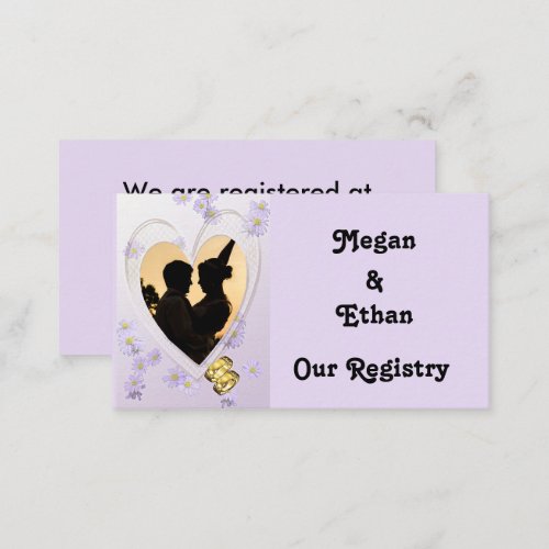 Purple Flowers Heart Gold Rings Registry Card