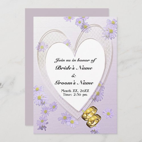 Purple Flowers Heart Rings Rehearsal Dinner Invitation