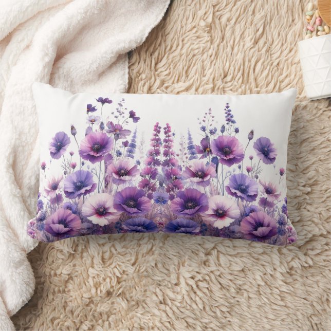 Purple Flowers Hibiscus Floral  Lumbar Pillow (Blanket)
