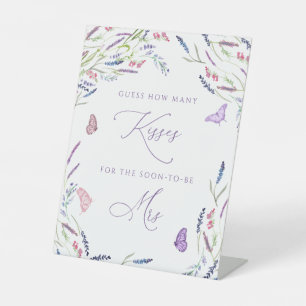 Purple Flowers How Many Kisses Bridal Shower Game Pedestal Sign