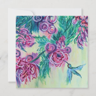 Purple Flowers & Hummingbird Holiday Card
