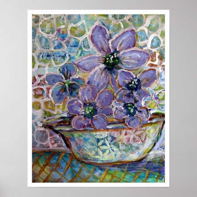 Purple Flowers in a Bowl Impressionism Print  (Front)