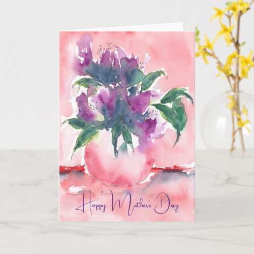  Purple flowers in a Pinky Vase  Mothers Day  Card